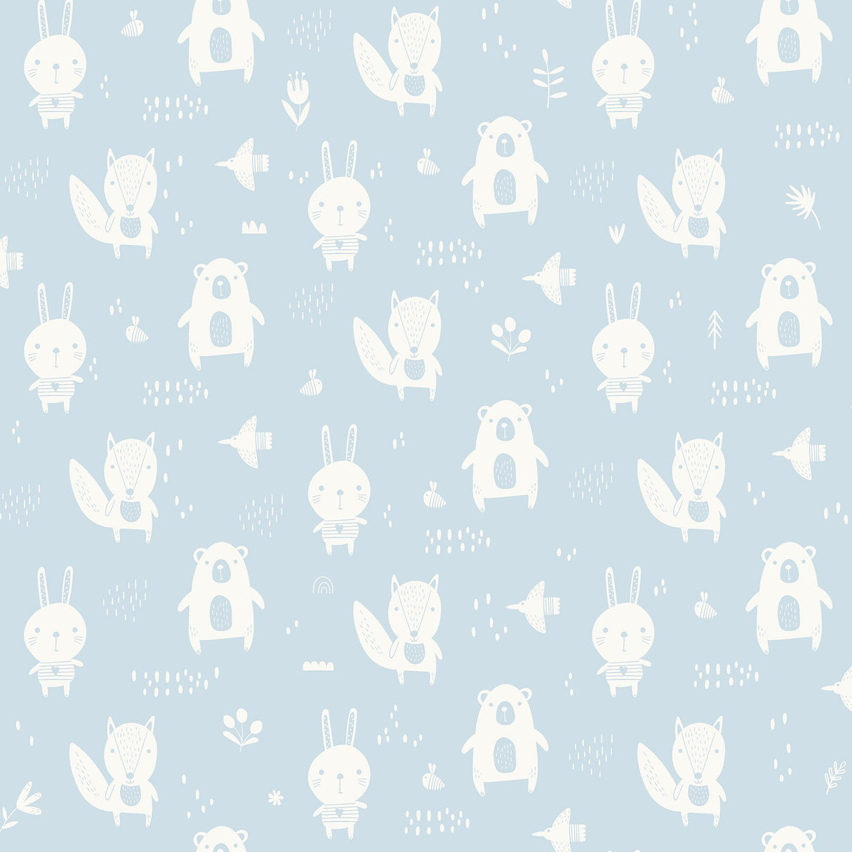 Bitsy Sky Blue Woodland Wallpaper with Kids Woodland Animal Pattern - Chesapeake 4060-91311
