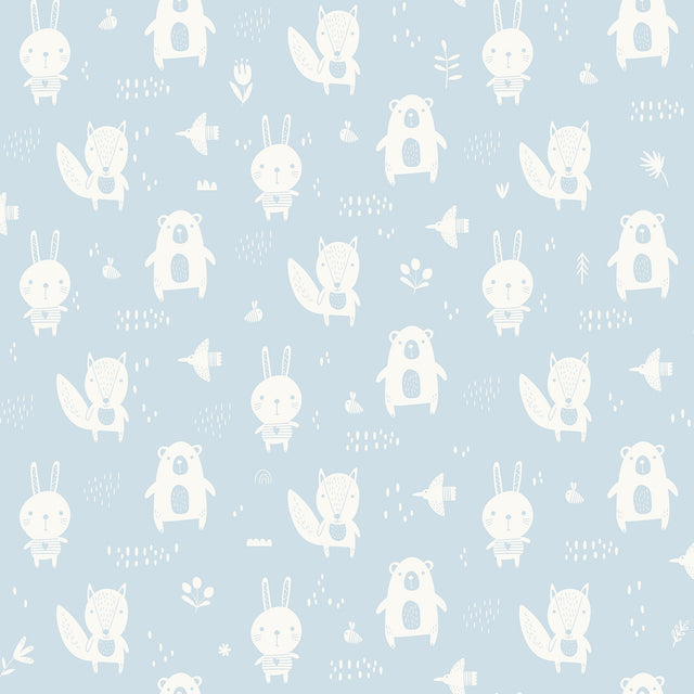 Bitsy Sky Blue Woodland Wallpaper with Kids Woodland Animal Pattern - Chesapeake 4060-91311