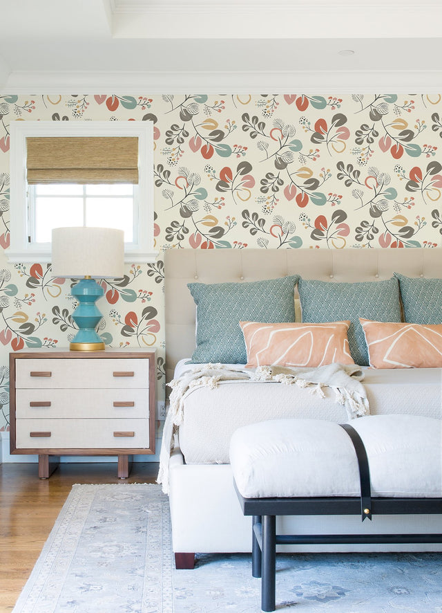 Jonah Multicolor Leaf Trail Wallpaper with Botanical Leaves Motif - Brewster 4066-25122
