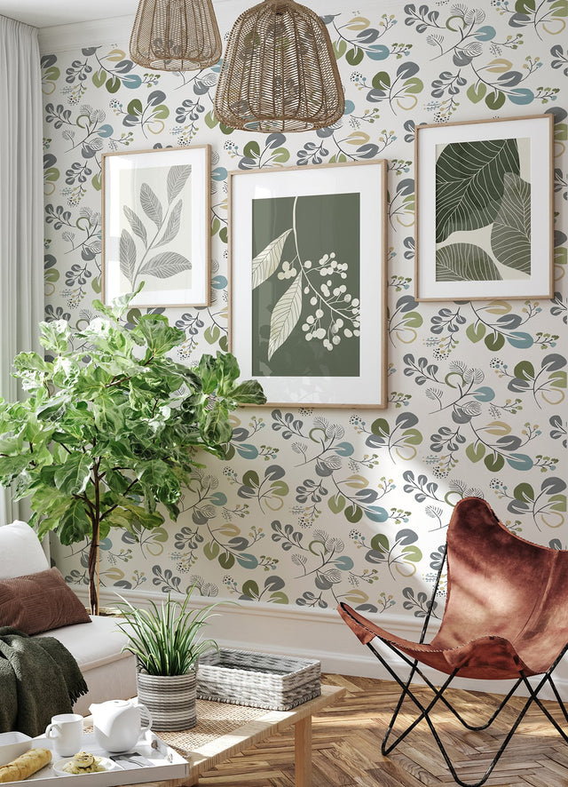 Jonah Green Leaf Trail Wallpaper with Botanical Leaves Motif, Farmhouse Non Woven - A-Street Prints 4066-25123