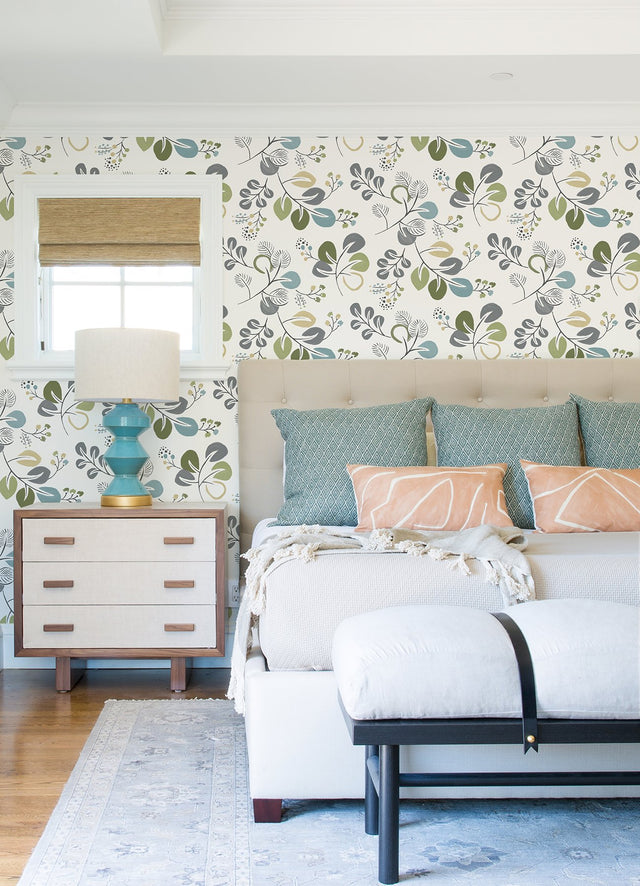 Jonah Green Leaf Trail Wallpaper with Botanical Leaves Motif, Farmhouse Non Woven - A-Street Prints 4066-25123
