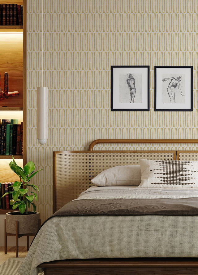 Lars Mustard Retro Wave Wallpaper with Modern Geometric Pattern - Brewster 4066-26500