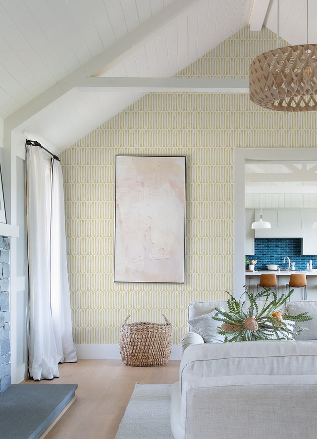 Lars Mustard Retro Wave Wallpaper with Modern Geometric Pattern - Brewster 4066-26500