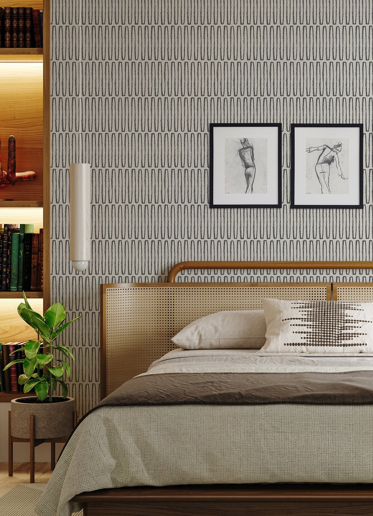 Lars Charcoal Retro Wave Wallpaper with Modern Geometric Graphics - Brewster 4066-26501
