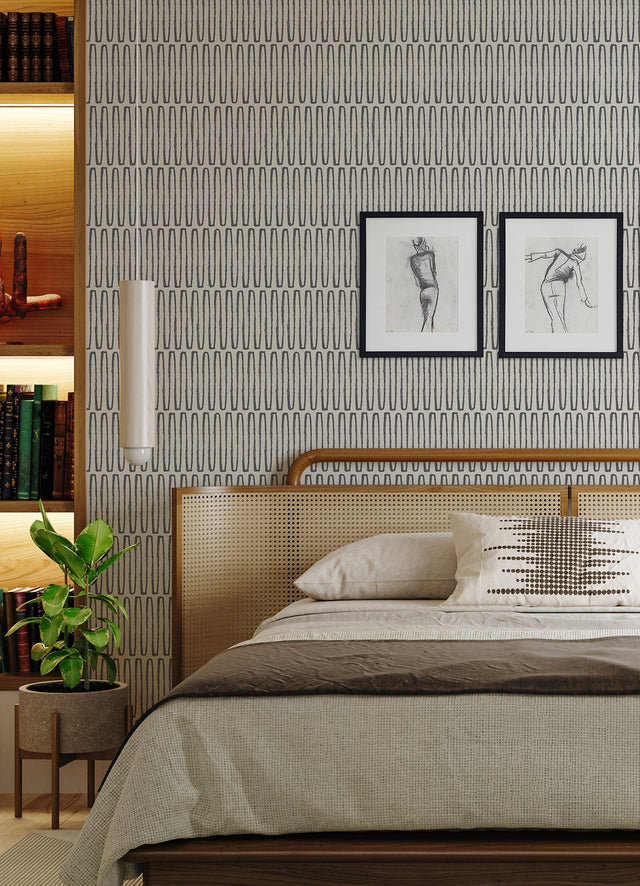 Lars Charcoal Retro Wave Wallpaper with Modern Geometric Graphics - Brewster 4066-26501