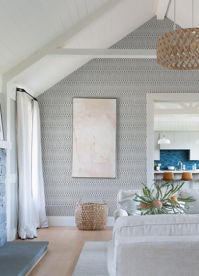 Lars Charcoal Retro Wave Wallpaper with Modern Geometric Graphics - Brewster 4066-26501