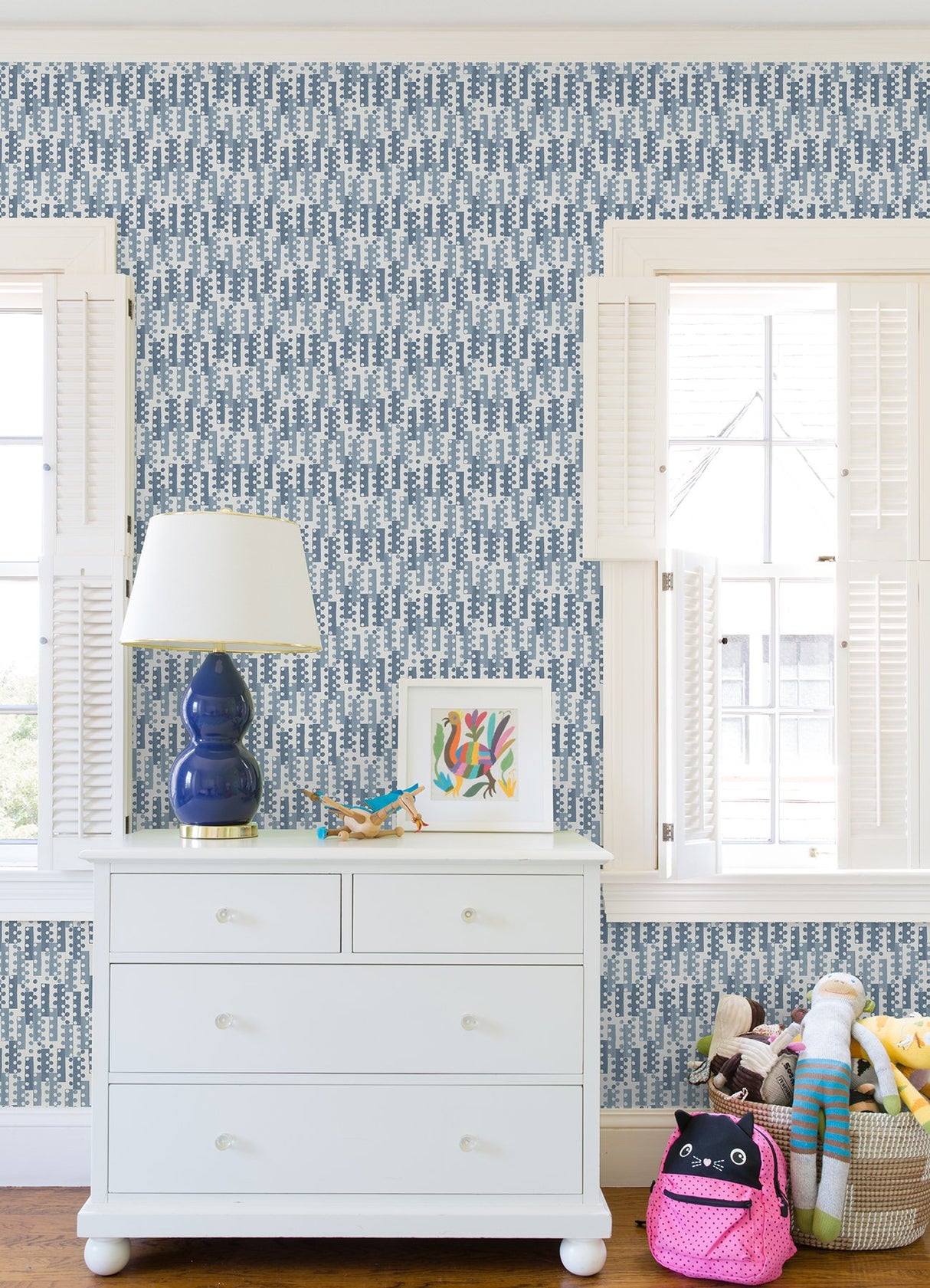 Erik Blue Building Blocks Wallpaper with Retro Geometric Pattern - Brewster 4066-26508