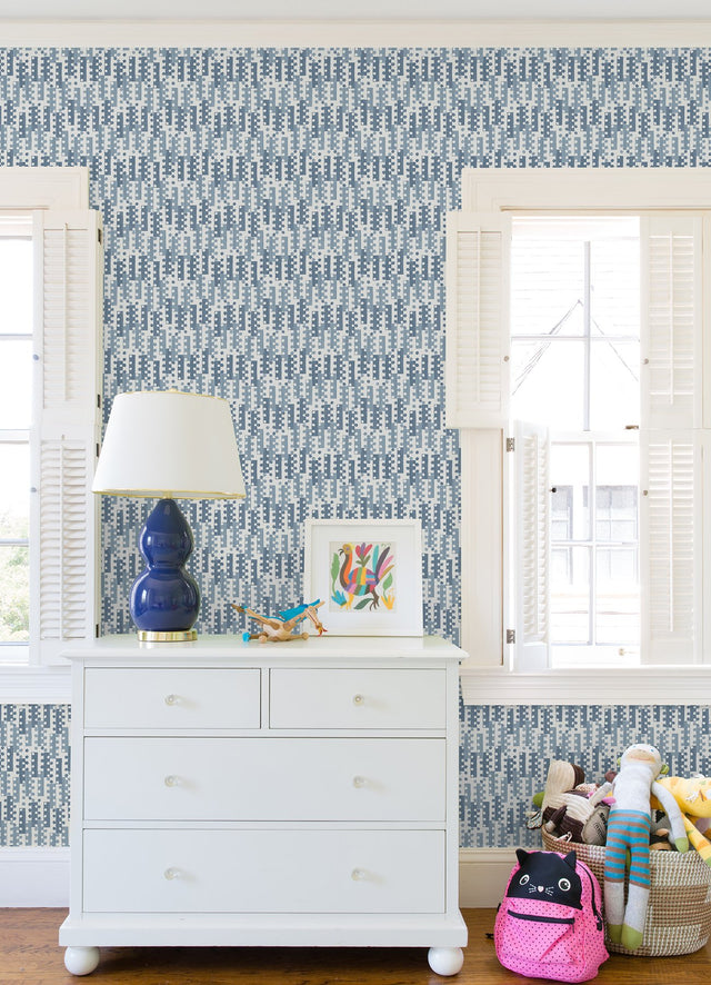 Erik Blue Building Blocks Wallpaper with Retro Geometric Pattern - Brewster 4066-26508