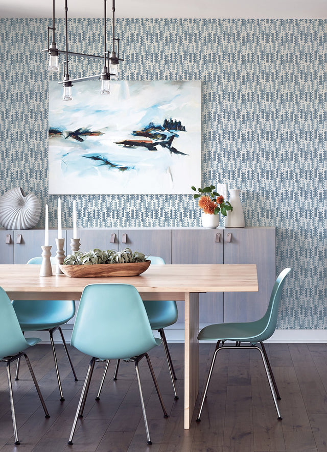 Erik Blue Building Blocks Wallpaper with Retro Geometric Pattern - Brewster 4066-26508