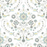 Britt Sea Green Embroidered Damask Wallpaper with Botanical Farmhouse Motif - A-Street Prints 4066-26510