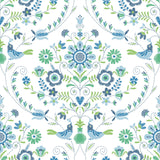 Britt Sapphire Embroidered Damask Wallpaper with Farmhouse Botanical Pattern - A-Street Prints 4066-26511