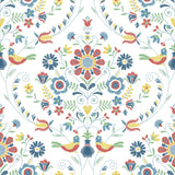 Britt Multicolor Embroidered Damask Wallpaper with Botanical Damask Pattern, Farmhouse Style - A-Street Prints 4066-26512