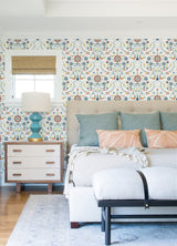 Britt Multicolor Embroidered Damask Wallpaper with Botanical Damask Pattern, Farmhouse Style - A-Street Prints 4066-26512