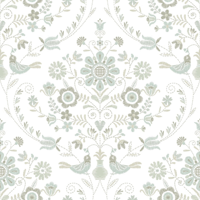 Britt Neutral Embroidered Damask Wallpaper with Botanical Farmhouse Motif - A-Street Prints 4066-26513