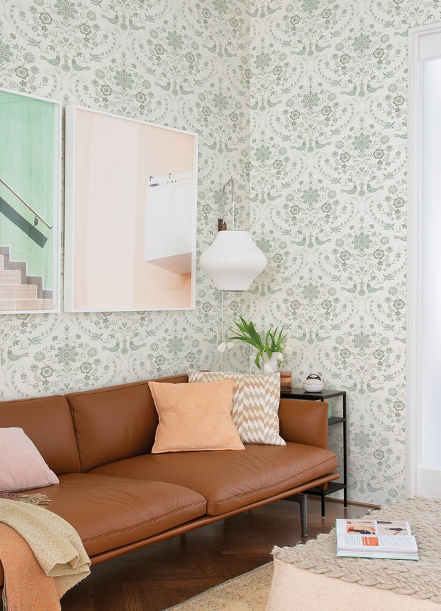 Britt Neutral Embroidered Damask Wallpaper with Botanical Farmhouse Motif - A-Street Prints 4066-26513