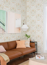 Britt Peach Embroidered Damask Wallpaper with Botanical Farmhouse Style - A-Street Prints 4066-26514