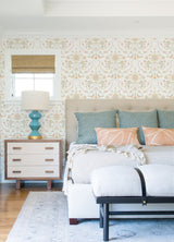 Britt Peach Embroidered Damask Wallpaper with Botanical Farmhouse Style - A-Street Prints 4066-26514
