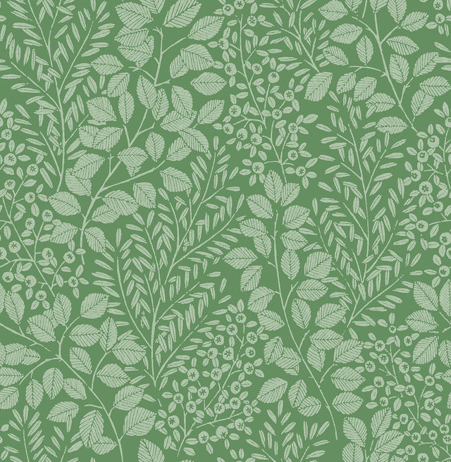 Elin Green Berry Botanical Wallpaper with Leaves Motif, Farmhouse Style - A-Street Prints 4066-26515