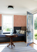 Elin Coral Berry Botanical Wallpaper in Coral with Scandinavian Leaves Motif - A-Street Prints 4066-26516