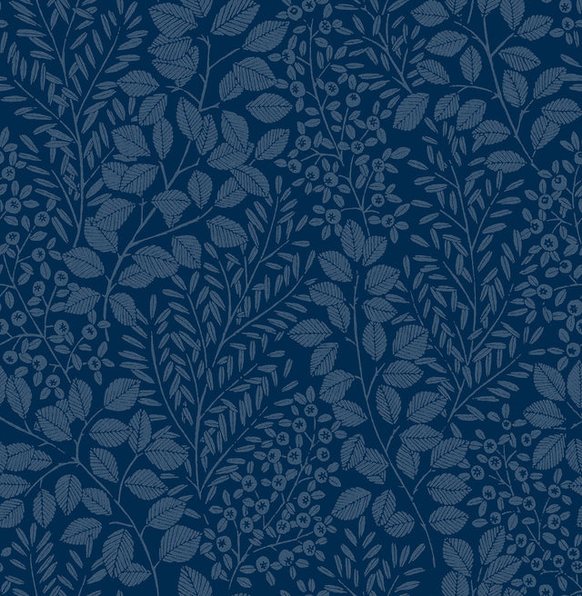 Elin Blue Berry Botanical Wallpaper with Leaves Motif - A-Street Prints 4066-26517