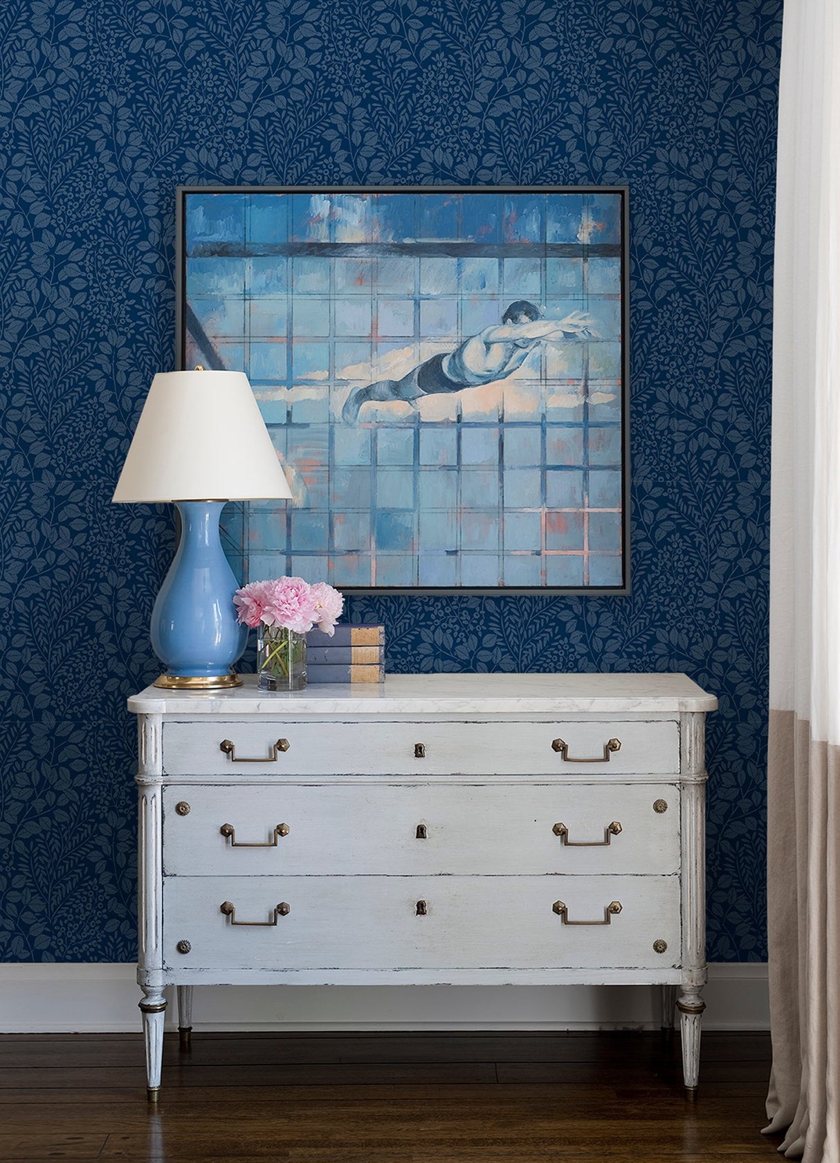 Elin Blue Berry Botanical Wallpaper with Leaves Motif - A-Street Prints 4066-26517