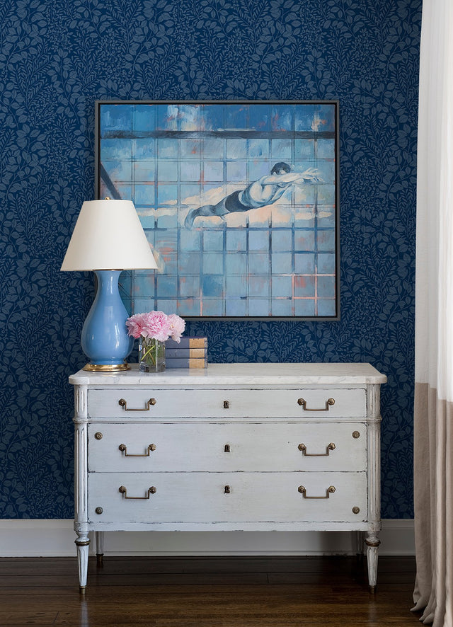 Elin Blue Berry Botanical Wallpaper with Leaves Motif - A-Street Prints 4066-26517