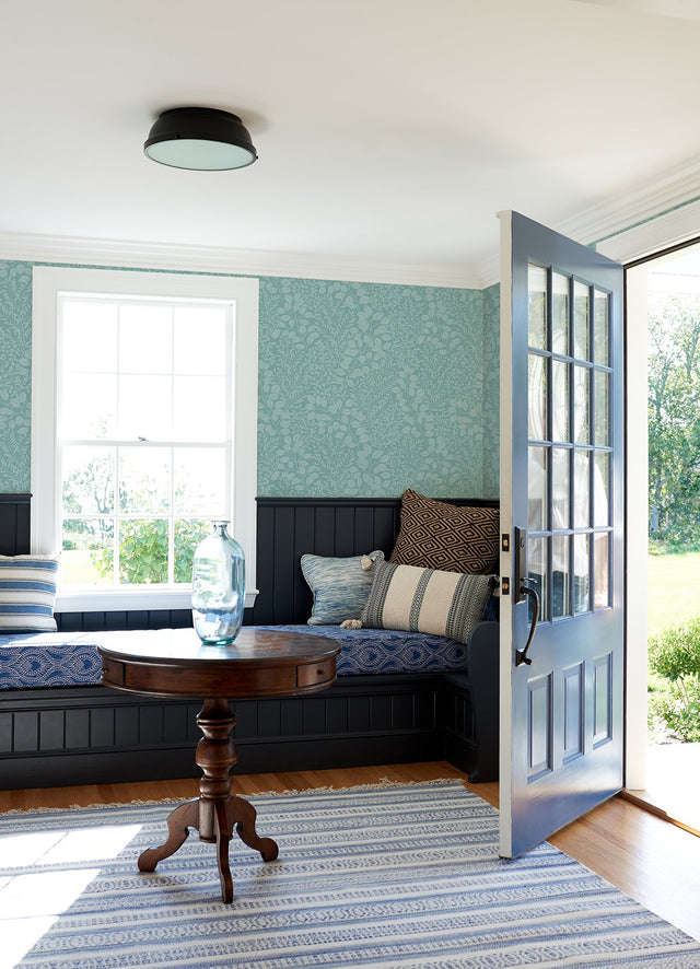 Elin Sky Blue Berry Botanical Wallpaper with Leaves Motif - Brewster 4066-26518