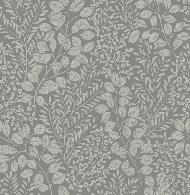 Elin Charcoal Berry Botanical Wallpaper with Scandinavian Leaf and Berry Motif - A-Street Prints 4066-26519