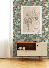 Karina Teal Wildflower Garden Wallpaper with Watercolor Floral Pattern - A-Street Prints 4066-26520