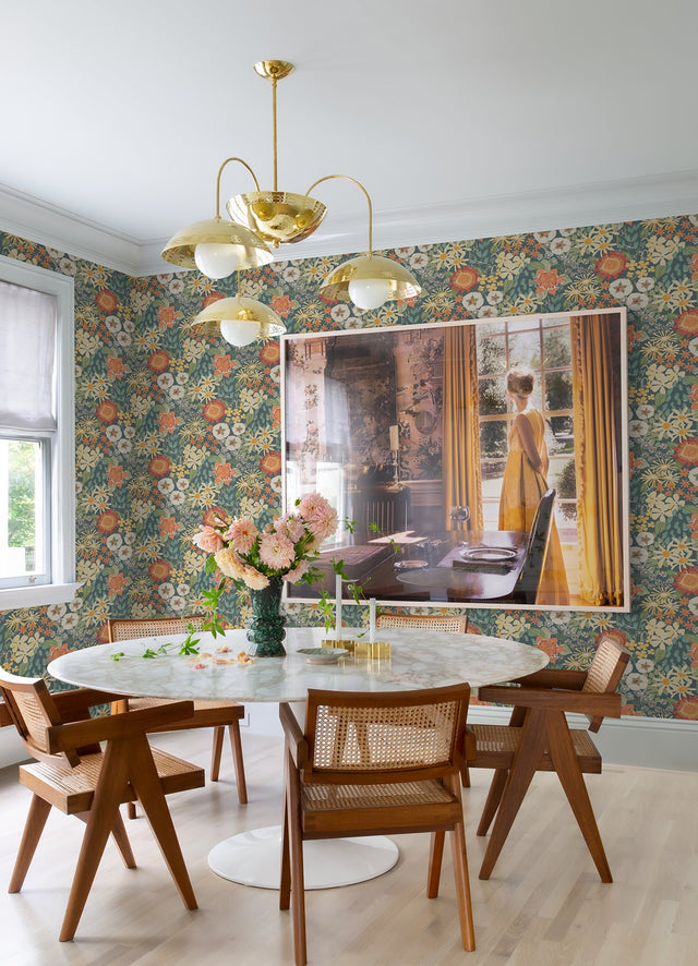 Karina Teal Wildflower Garden Wallpaper with Watercolor Floral Pattern - A-Street Prints 4066-26520