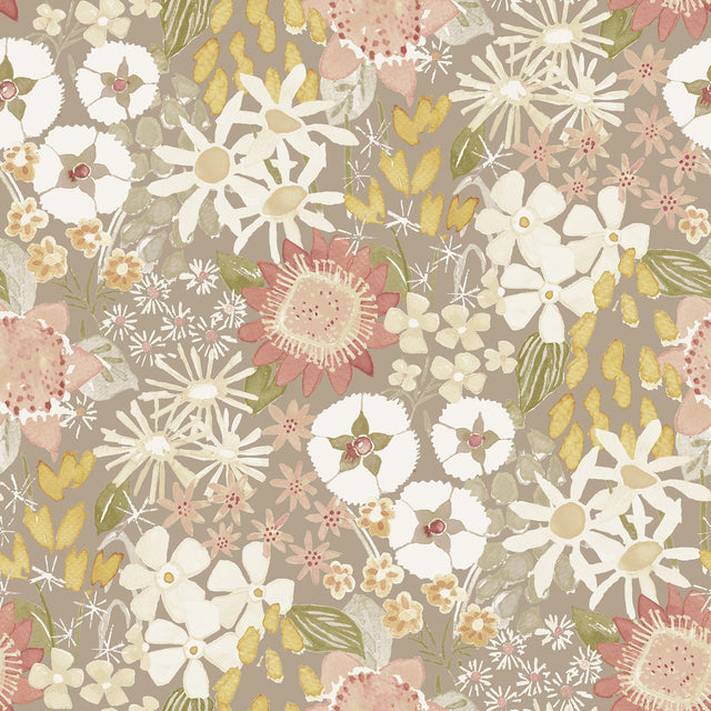 Karina Neutral Wildflower Garden Wallpaper with Farmhouse Botanical Floral Pattern - A-Street Prints 4066-26521