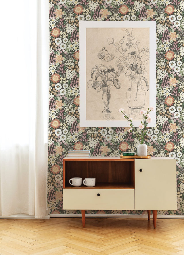 Karina Raspberry Wildflower Garden Wallpaper with Botanical Floral Pattern, Farmhouse Style - A-Street Prints 4066-26522