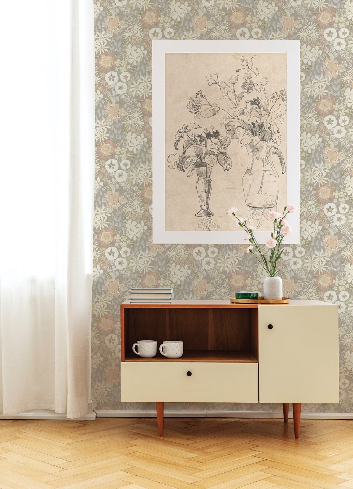 Karina Pastel Wildflower Garden Wallpaper with Botanical Floral Pattern, Farmhouse Style - A-Street Prints 4066-26523
