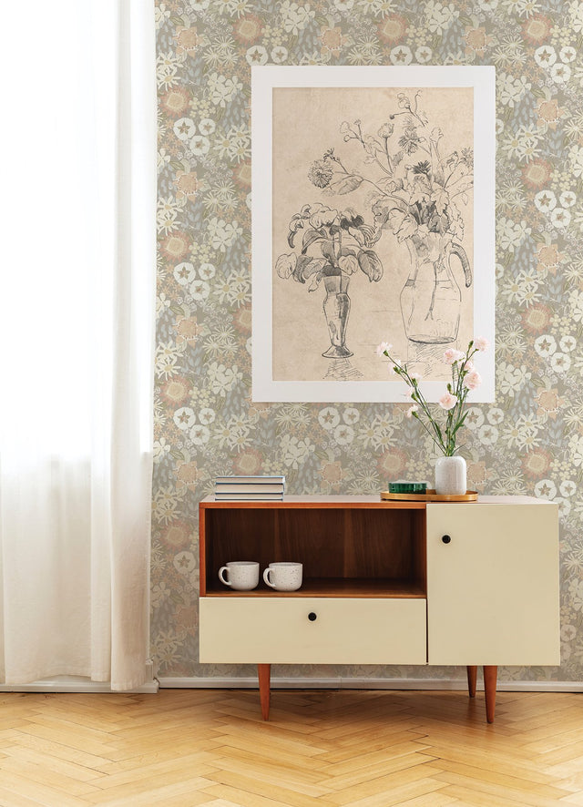 Karina Pastel Wildflower Garden Wallpaper with Botanical Floral Pattern, Farmhouse Style - A-Street Prints 4066-26523