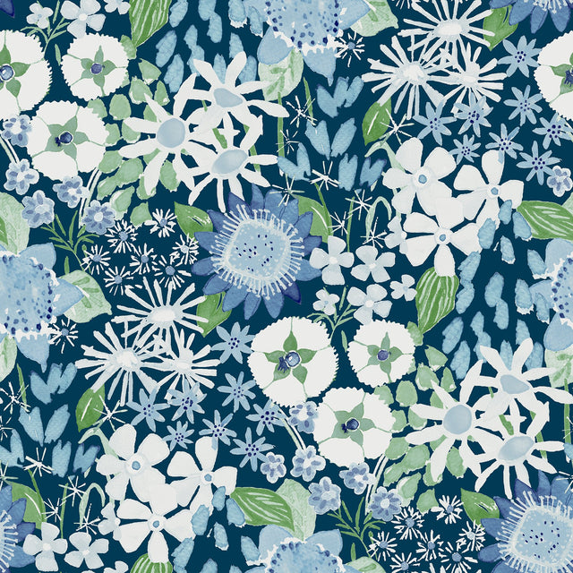 Karina Blue Wildflower Garden Wallpaper with Botanical Watercolor Floral Pattern - A-Street Prints 4066-26524