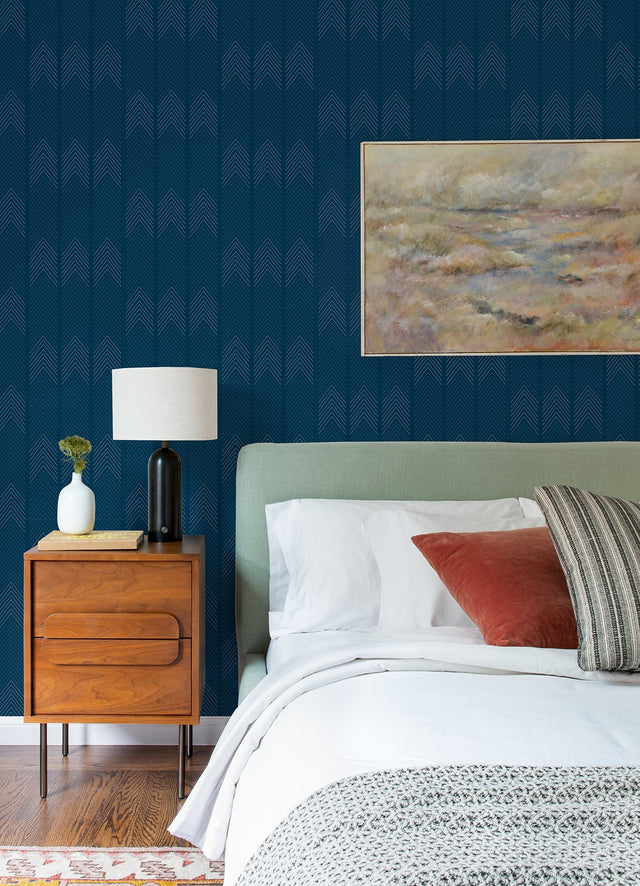 Nyle Dark Blue Chevron Stripes Wallpaper with Modern Graphic Chevron Pattern - A-Street Prints 4066-26526