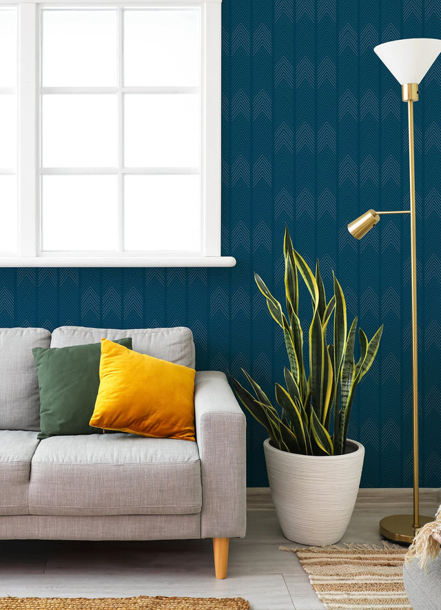 Nyle Dark Blue Chevron Stripes Wallpaper with Modern Graphic Chevron Pattern - A-Street Prints 4066-26526