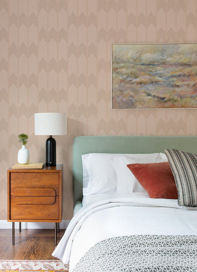 Nyle Blush Chevron Stripes Wallpaper with Modern Graphic Chevron Pattern - A-Street Prints 4066-26528