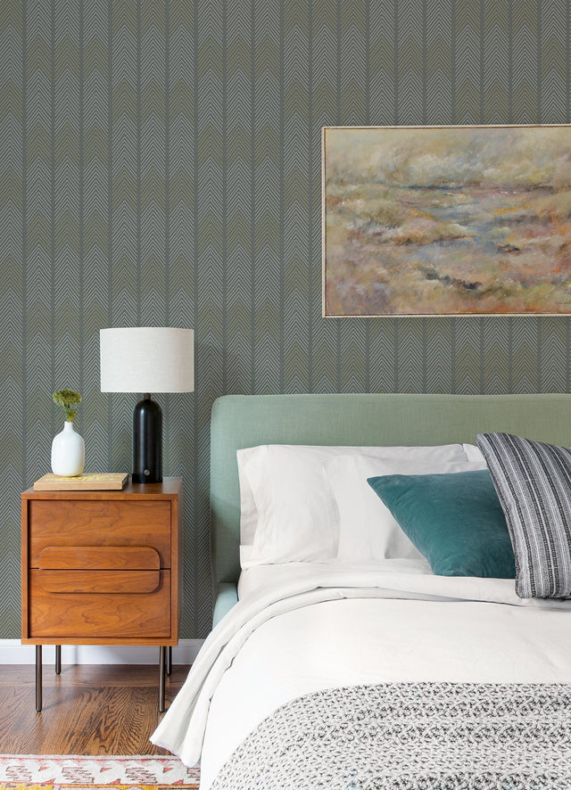 Nyle Dark Grey Chevron Stripes Wallpaper with Modern Graphic Chevron Pattern - A-Street Prints 4066-26529