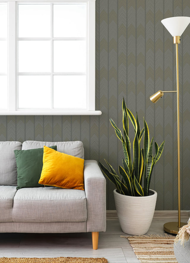 Nyle Dark Grey Chevron Stripes Wallpaper with Modern Graphic Chevron Pattern - A-Street Prints 4066-26529