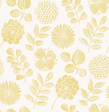 Inge Yellow Floral Block Print Wallpaper with Scandinavian Botanical Flower Motif - Brewster 4066-26530