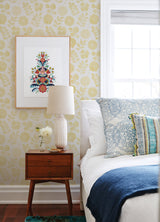 Inge Yellow Floral Block Print Wallpaper with Scandinavian Botanical Flower Motif - Brewster 4066-26530