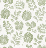 Inge Moss Floral Block Print Wallpaper with Scandinavian Botanical Motif - A-Street Prints 4066-26531