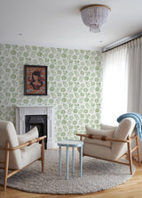 Inge Moss Floral Block Print Wallpaper with Scandinavian Botanical Motif - A-Street Prints 4066-26531