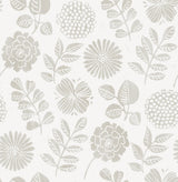 Inge Light Grey Floral Block Print Wallpaper with Scandinavian Botanical Flowers - A-Street Prints 4066-26533