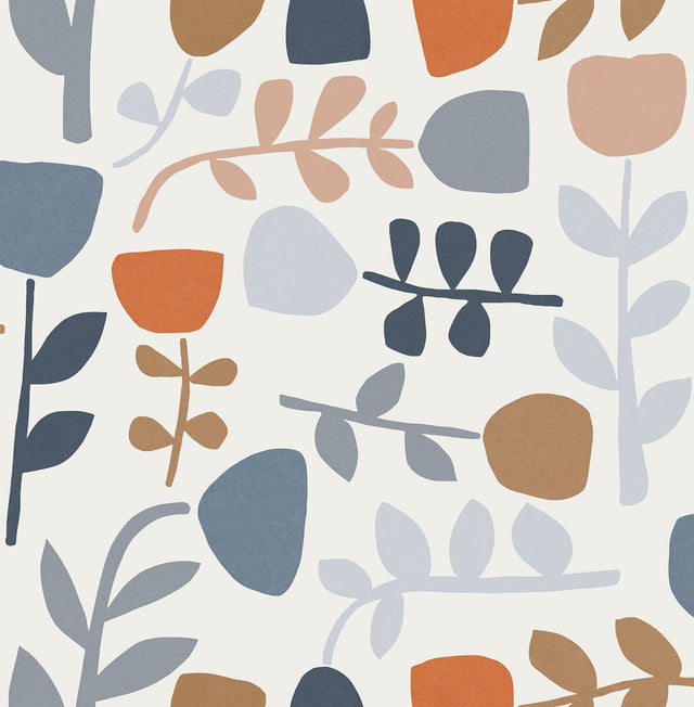 Juni Orange Abstract Tulips Wallpaper with Scandinavian Botanical Abstract Motif - A-Street Prints 4066-26535