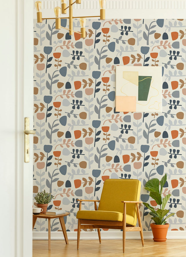 Juni Orange Abstract Tulips Wallpaper with Scandinavian Botanical Abstract Motif - A-Street Prints 4066-26535