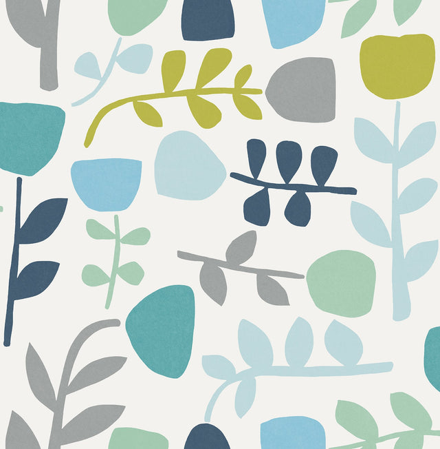 Juni Teal Abstract Tulips Wallpaper with Scandinavian Abstract Botanical Motif - A-Street Prints 4066-26536