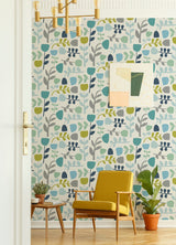 Juni Teal Abstract Tulips Wallpaper with Scandinavian Abstract Botanical Motif - A-Street Prints 4066-26536