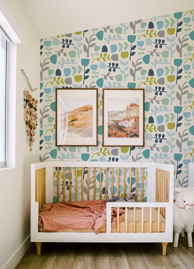 Juni Teal Abstract Tulips Wallpaper with Scandinavian Abstract Botanical Motif - A-Street Prints 4066-26536